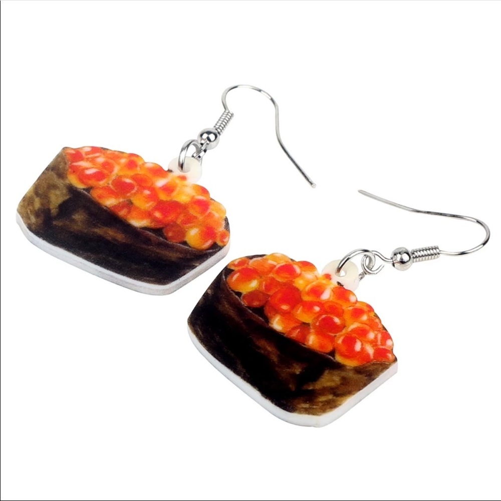 Tobiko Japanese Flying Fish Roe Sushi & Rice Role Acrylic Earrings